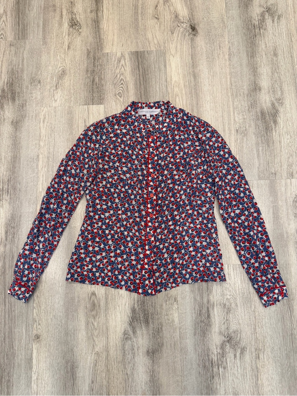 Carolina Herrera Ladybug Print 100% Silk Blouse Size 4